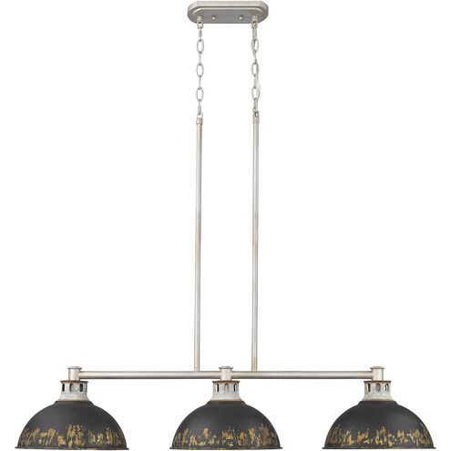 Kinsley 3 Light 38.88 inch Aged Galvanized Steel Linear Pendant Ceiling Light in Antique Black Iron